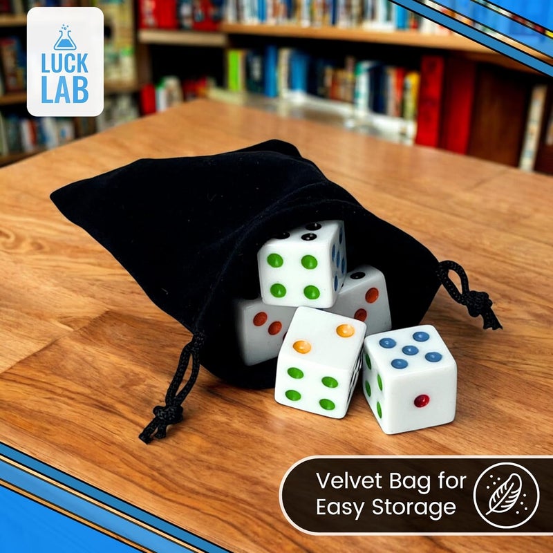 Luck Lab 10 Piece D6 Multicolor Pip Dice Pack - Acrylic 16mm Square Edge Standard Dice for RPG MTG DND Table Games and Board Games, Storage Bag Included (White Multicolor) - Image 5